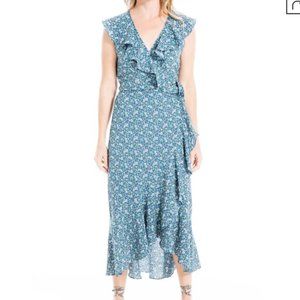 New! Max Studio Patterned Ruffle Wrap Midi Dress Size L